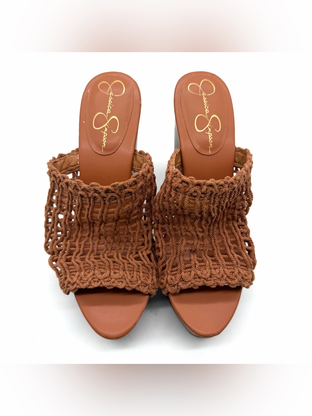 Jessica Simpson Sandal Womens 9.5 M Shelbie Platform Heels Brown Woven Casual - Picture 3 of 11